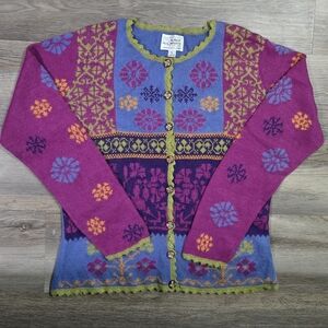 Alpaca Imports Peru Handmade Cardigan Sweater L Large Boho Folk Art Wool Blend